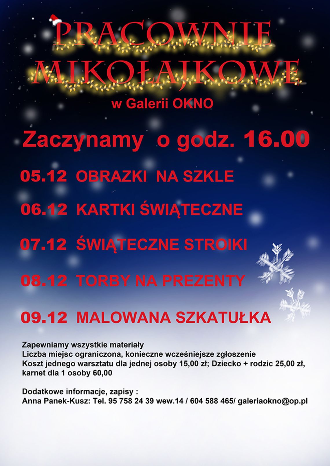 Elfy z Galerii OKNO donoszą, że są gotowe na świąteczne warsztaty!